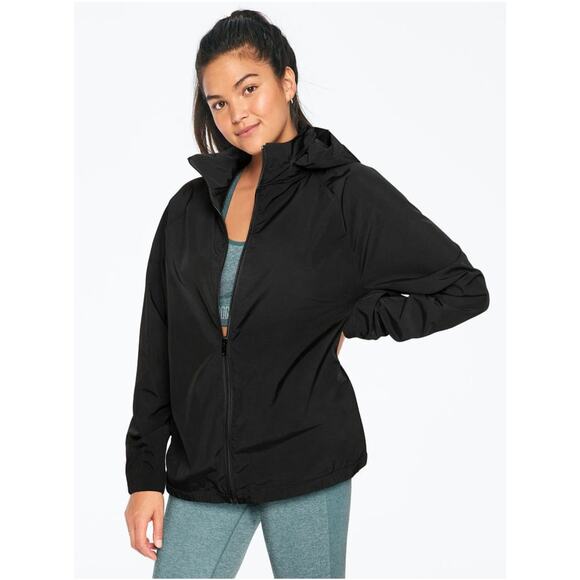 Pink Victorias Secret Black Active Mock Neck Hoodie Jacket Size L/XL - Picture 1 of 15